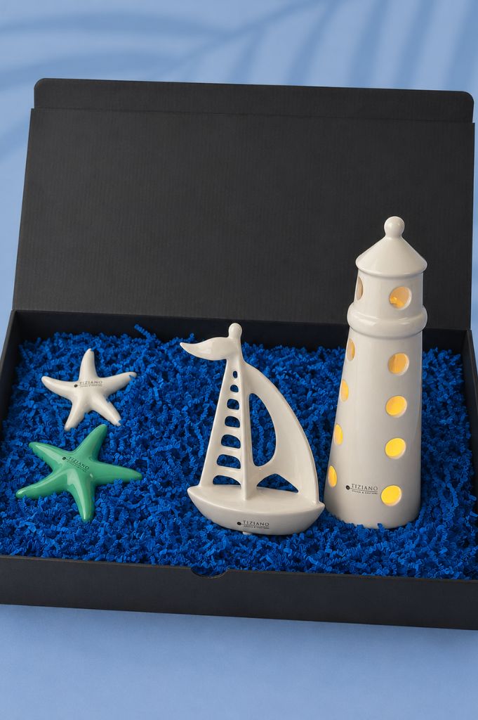 Geschenkbox Leuchtturm Farol+Boot Casali+Seesterne