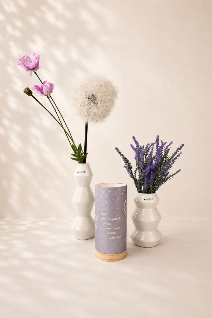 Dekoset Silandro mit LED Licht "Lebe" lila+Blumen