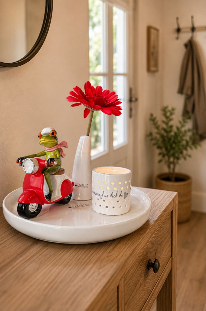 Dekoset Teller Pellano+Fridolin auf Roller rot+Vase Torano