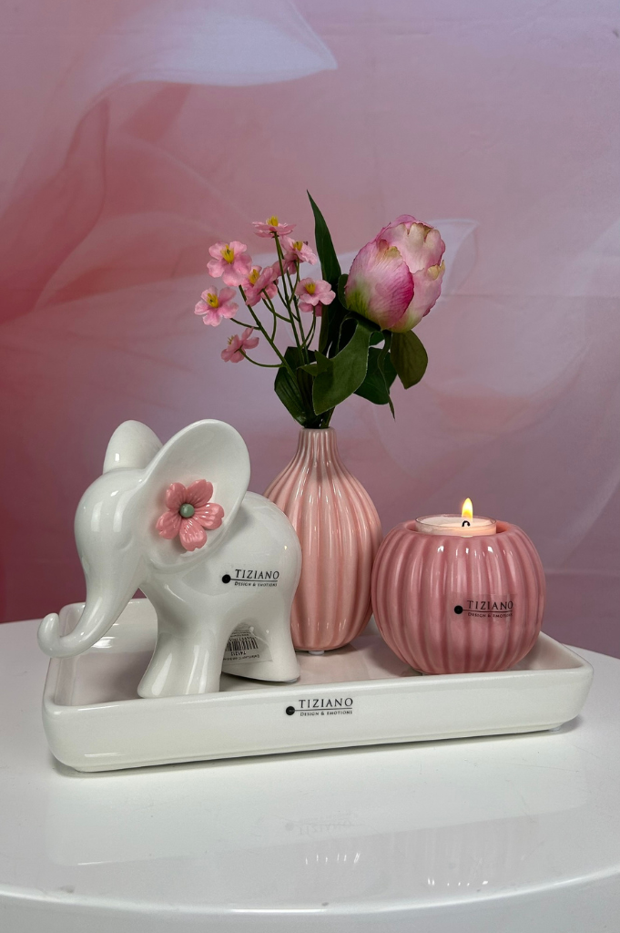 Dekoset Sendina mit Leon mit Vase und Teelicht Prisma
