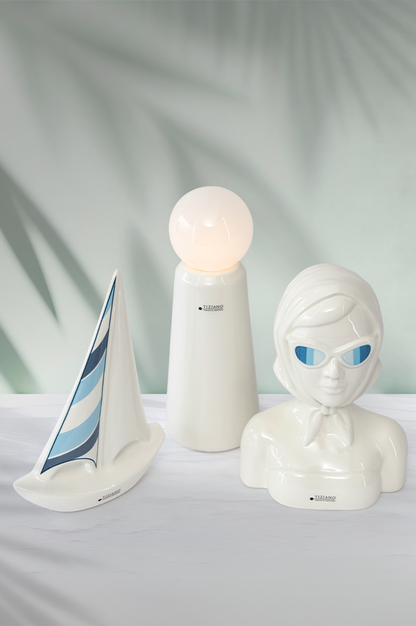Dekoset Vase Luminara creme mit Boot Andiamo blau