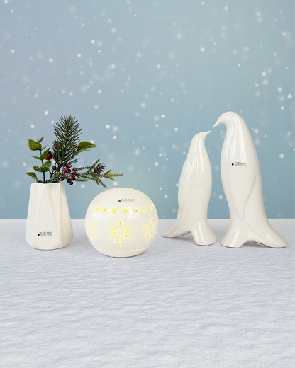 Dekoset Pinguin Paar Tizio+Kugel Splendore LED+Vase Alba M