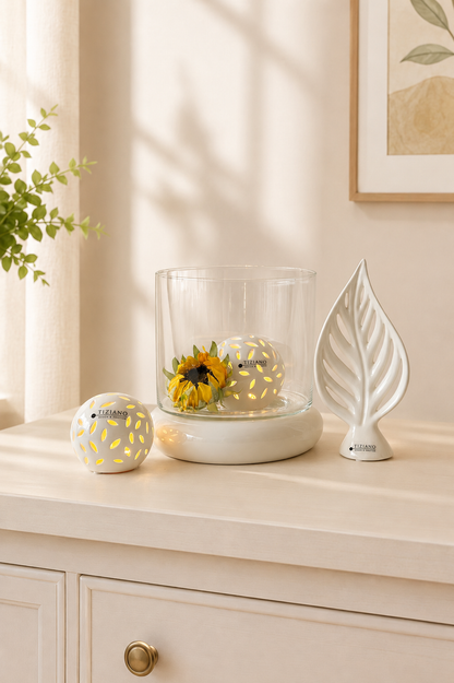 Dekoset LED Kugel Villari in Windlicht mit Blatt Denia