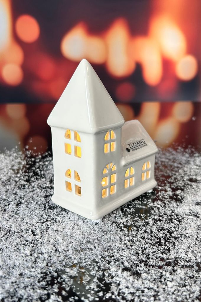 D6 Deko Kirche Dogato LED 11cm creme-weiß