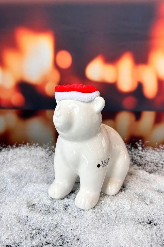 J21 Deko Eisbär Aldo mit roter Mütze creme-weiß