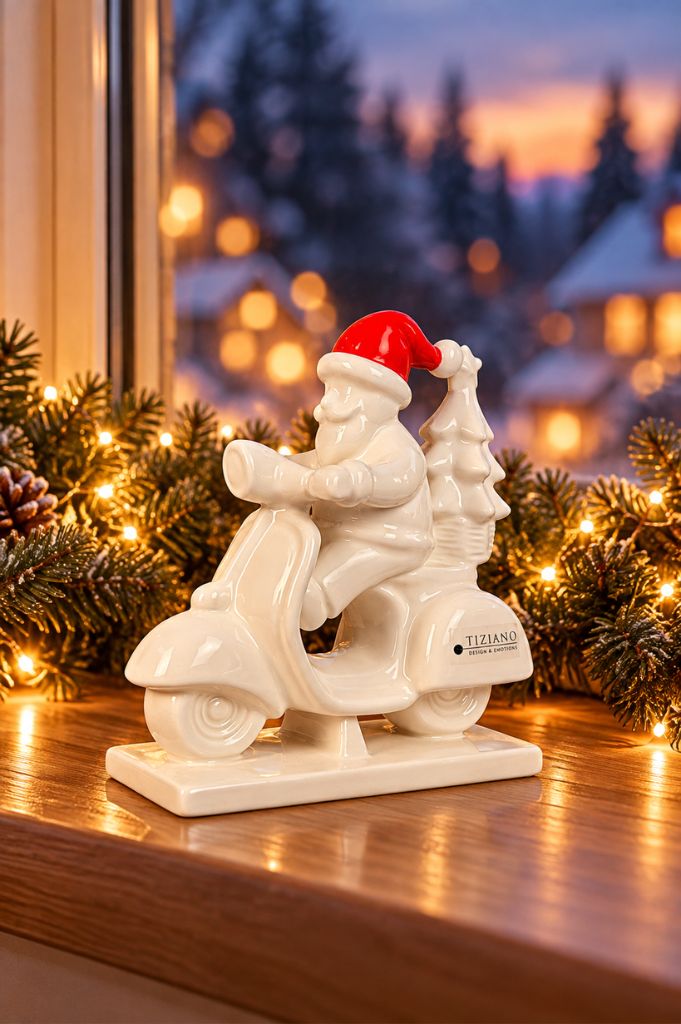 Deko Santa Enrico auf Vespa 15cm creme-weiß