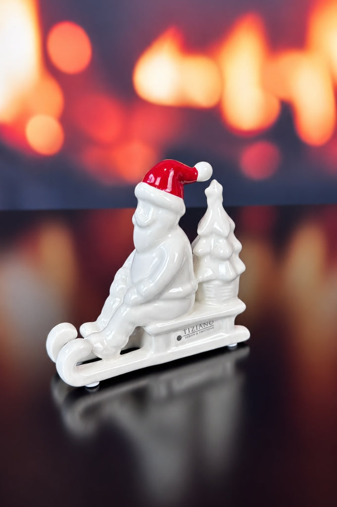 Deko Santa Enrico auf Schlitten 12cm creme-weiß
