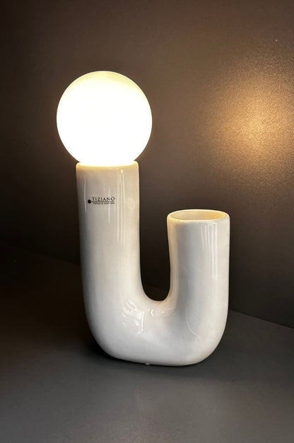 Lampe Fiorello 22cm U-Form mit LED Birne creme-weiß