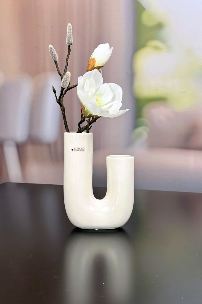 Vase Fiorello 22cm U-Form creme-weiß