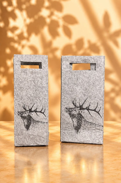 Flaschenhalter "Hirsch" grau aus Filz