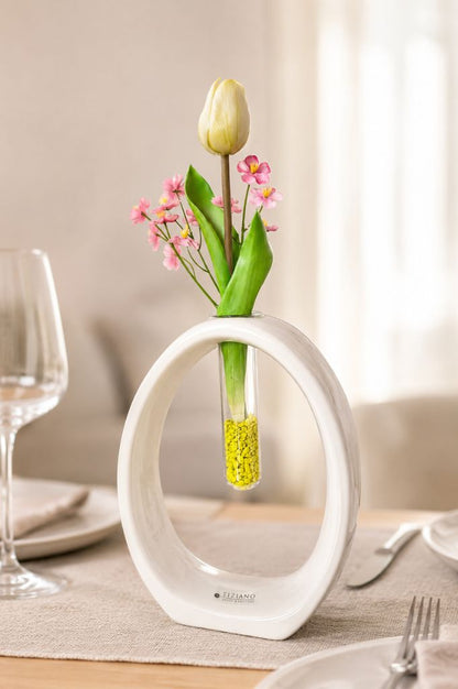 Vase Floreana Cortes creme-weiß mit Glasröhrchen