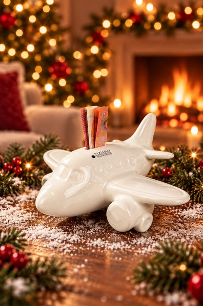 Spardose Flugzeug Soldo 13cm creme