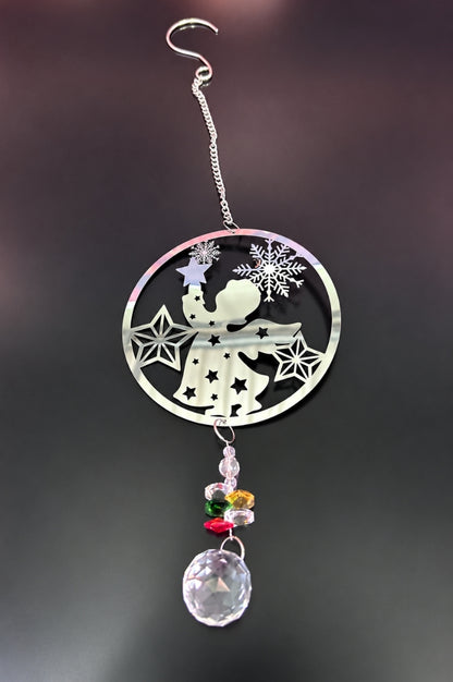 Deko Hänger Kreis 23cm mit Engel Edelstahl silber