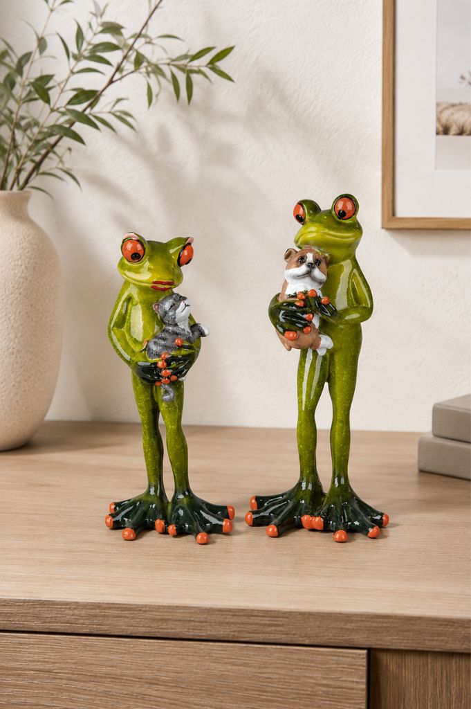 Deko Frosch Fridolin mit Haustier hellgrün