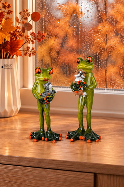 Deko Frosch Fridolin mit Haustier hellgrün
