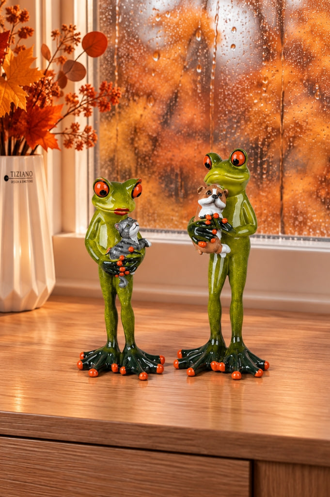 Deko Frosch Fridolin mit Haustier hellgrün