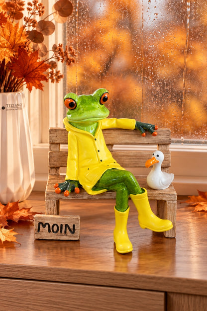 Deko Frosch Fridolin "Moin" sitzend auf Bank