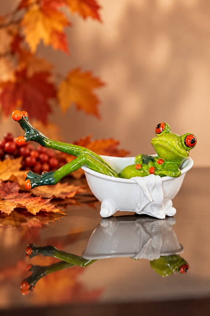 Deko Frosch Fridolin hellgrün in Badewanne