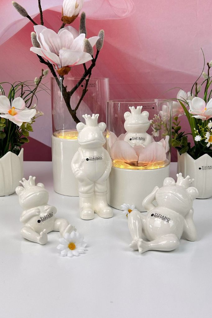 4er Set Deko Froschfamilie Vico creme-weiß