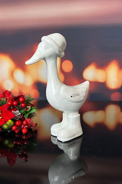 Deko Gans Pato mit Schal creme-weiß
