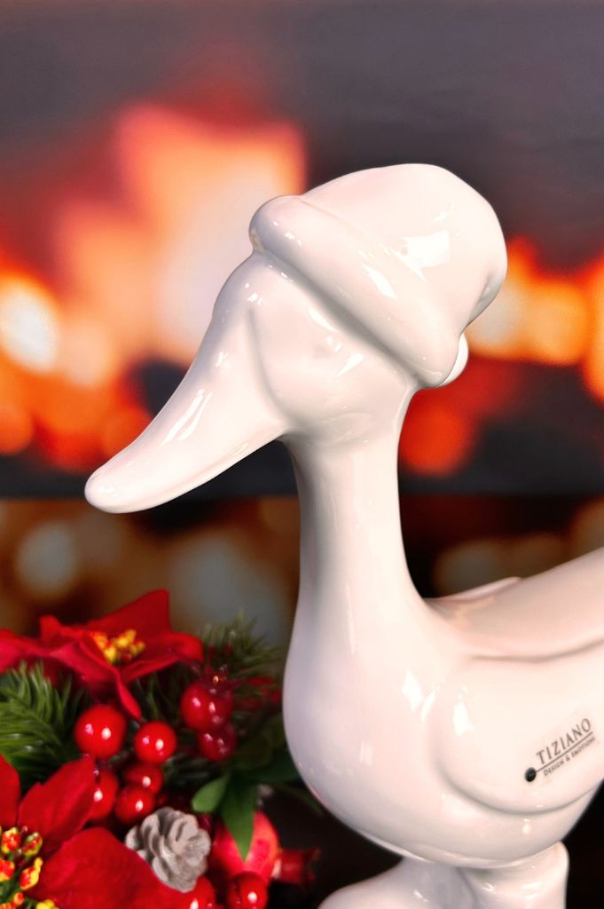 Deko Gans Pato mit Schal creme-weiß