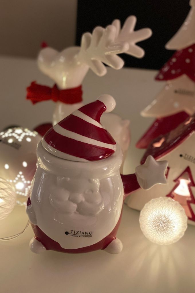 Deko Gebäckdose Santa Tonio 14,5cm rot/creme-weiß