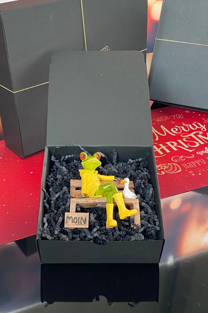 Deko Frosch Fridolin "Moin" sitzend auf Bank