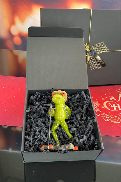 Geschenkbox Frosch Fridolin Wanderer grün