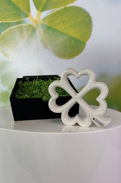 Geschenkbox Deko Glücksblatt Tartano creme-weiß