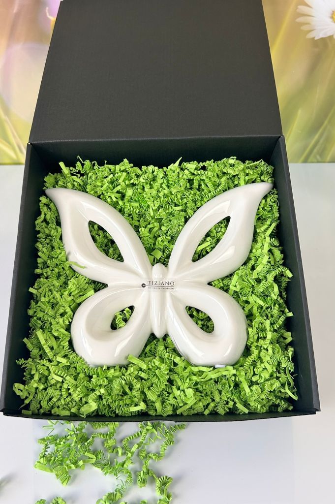 Geschenkbox L Deko Schmetterling Lia creme-weiß