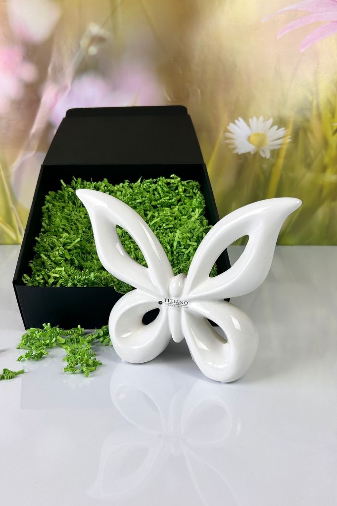 Geschenkbox L Deko Schmetterling Lia creme-weiß