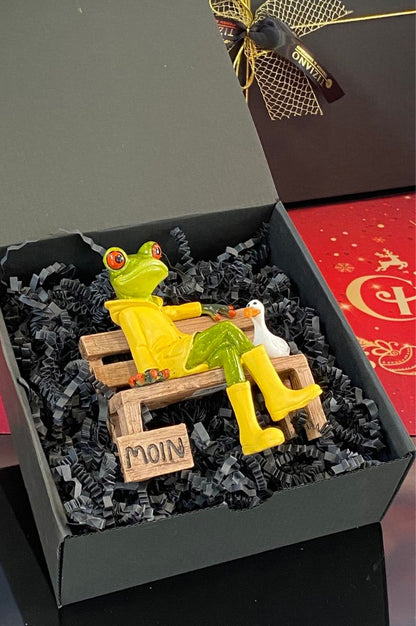 Geschenkbox Deko Frosch Fridolin Moin grün