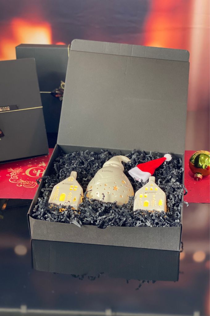 Geschenkbox Haus Ostia LED+Santa Tinello rund