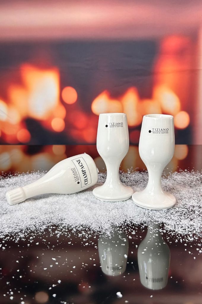 J22 Deko Champagnerflasche Frizz creme-weiß