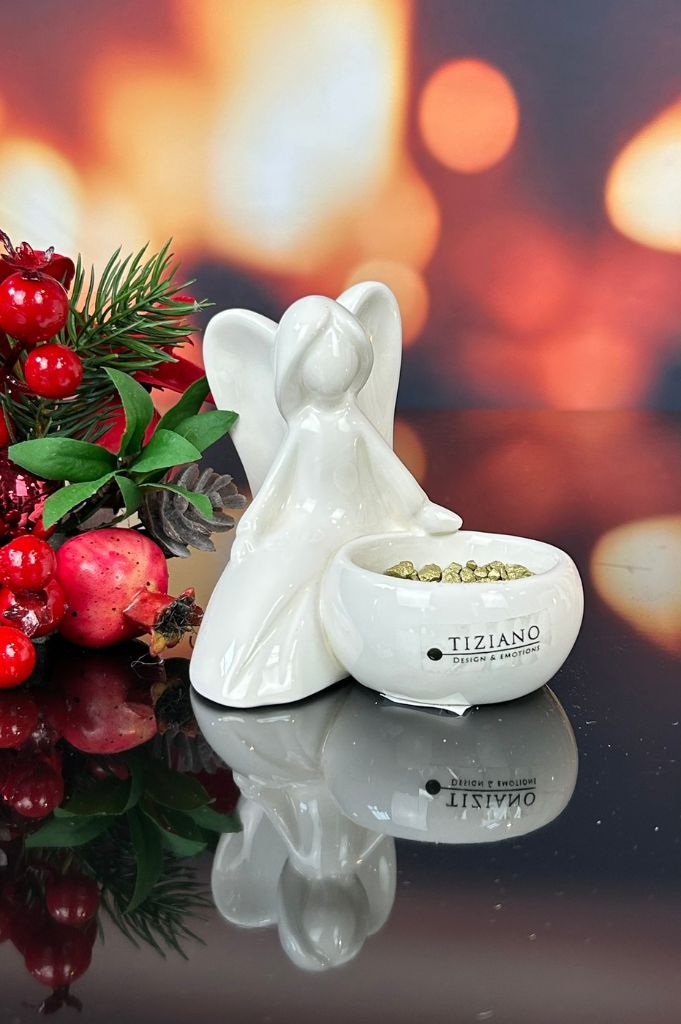 Deko Engel Grazia mit Lichtschale creme-weiß