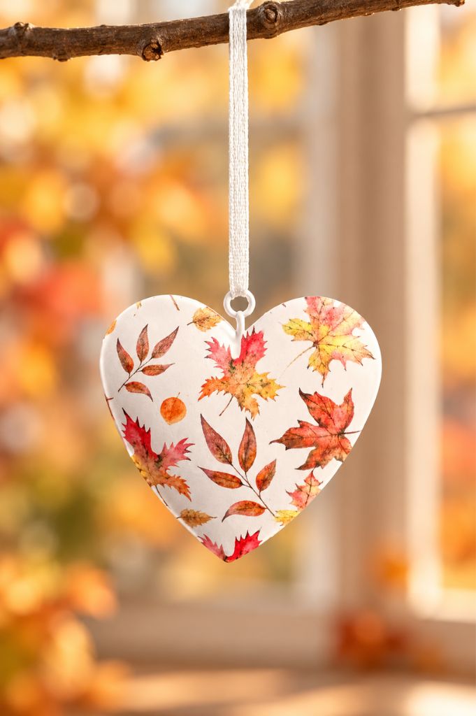 Herzhänger Metall 7cm Herbstlaub