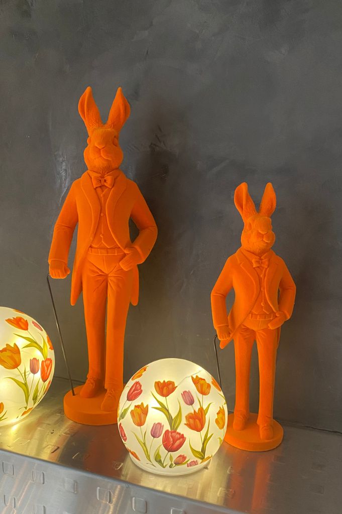 Deko Hase stehend Trend Flock orange