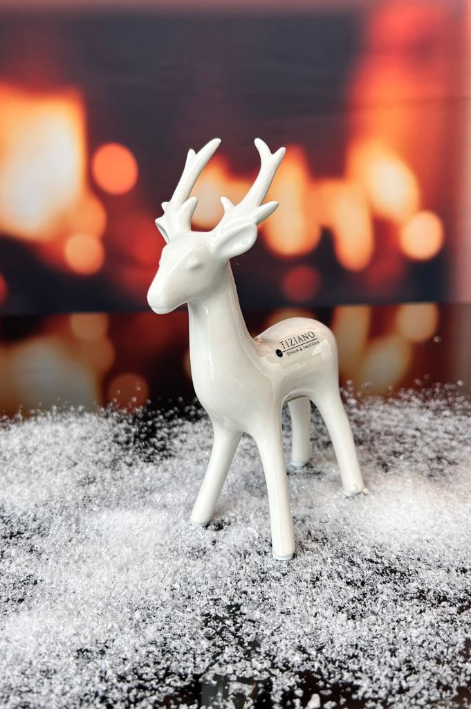 D21 Deko Rentier Riola 17cm creme-weiß