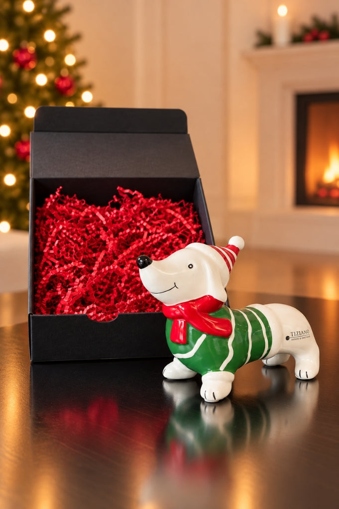 Geschenkbox Hund Rolf grüner Pullover