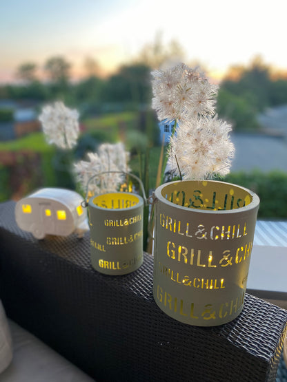 Windlicht 2er Set metall grün "Grill&Chill"