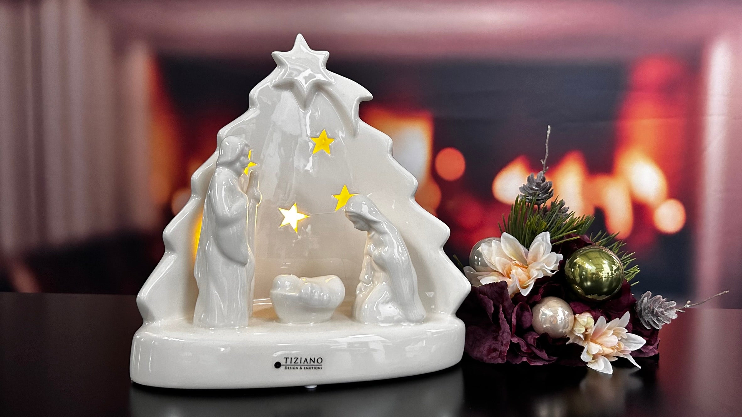 Krippe Santo Natale LED 23cm creme-weiß