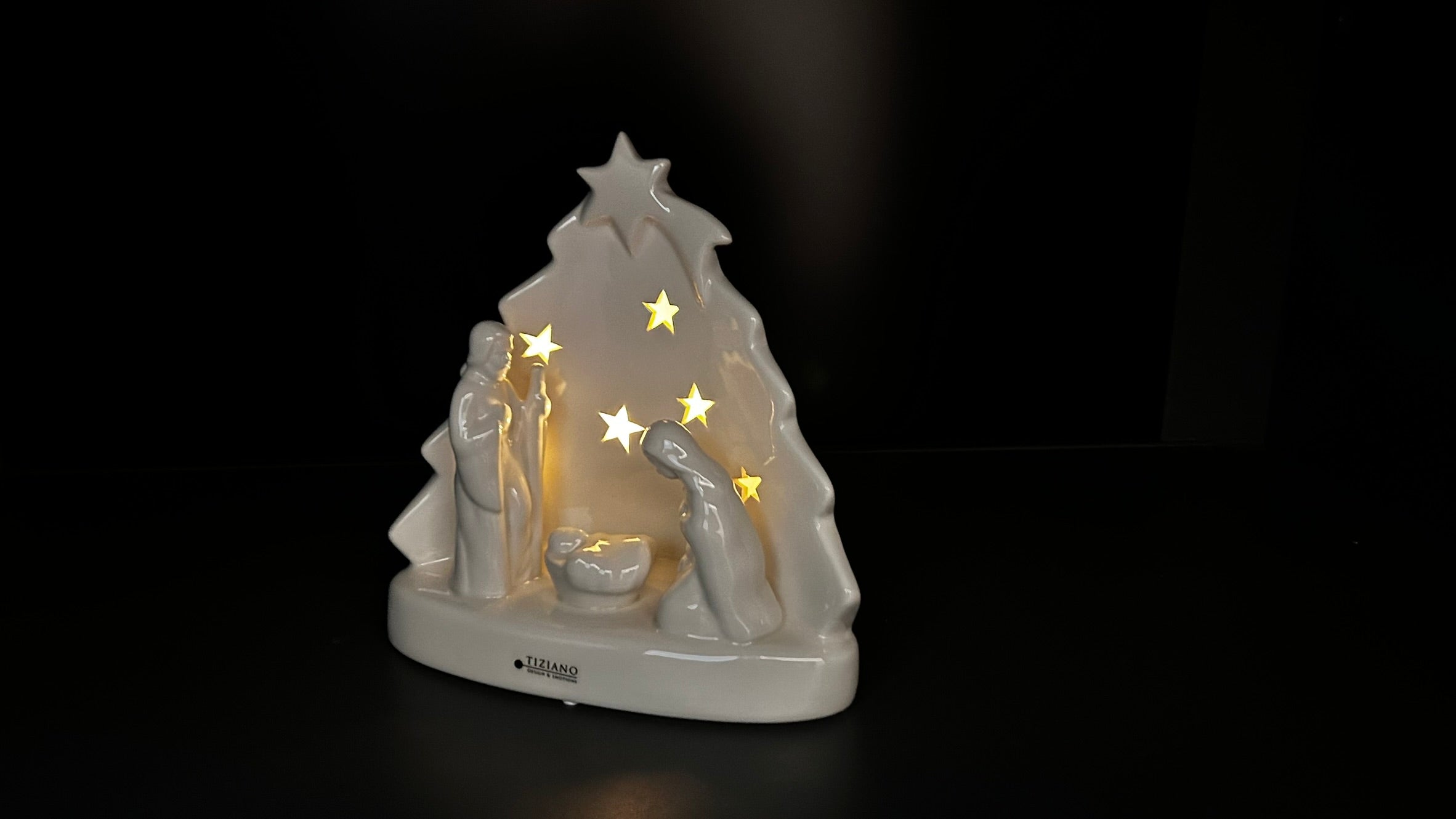Krippe Santo Natale LED 23cm creme-weiß