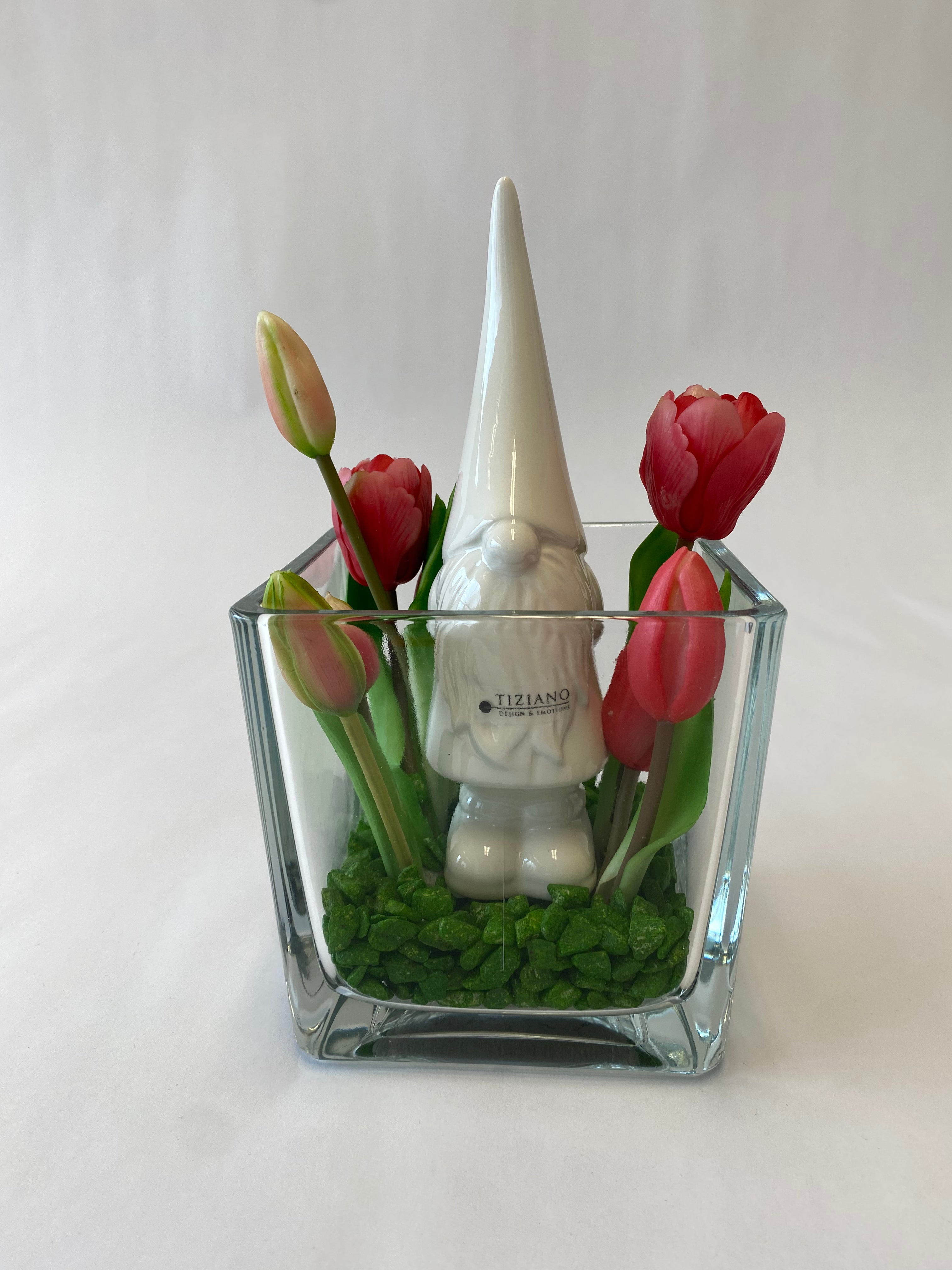 Dekoset Glaskübel Alone+Zwerg Geraldo mit rosa Mütze