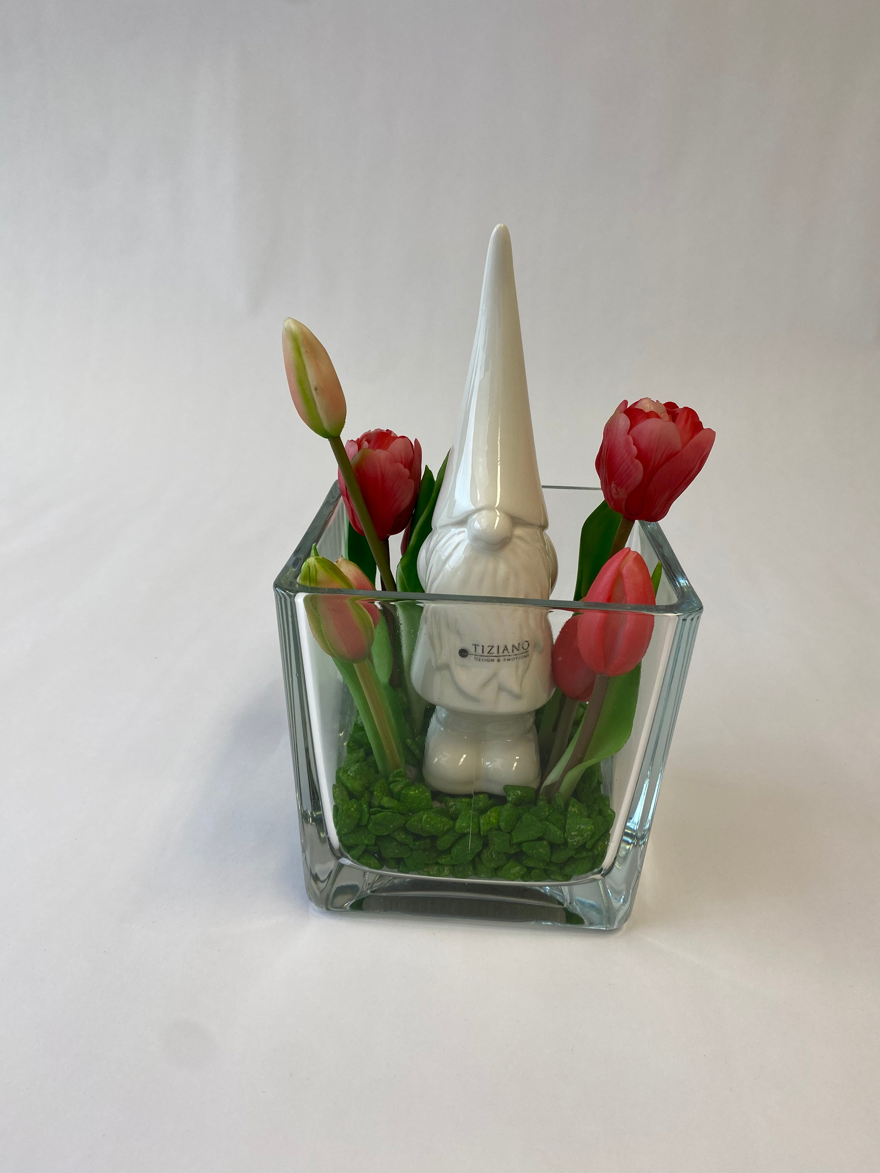 Dekoset Glaskübel Alone+Zwerg Geraldo mit rosa Mütze