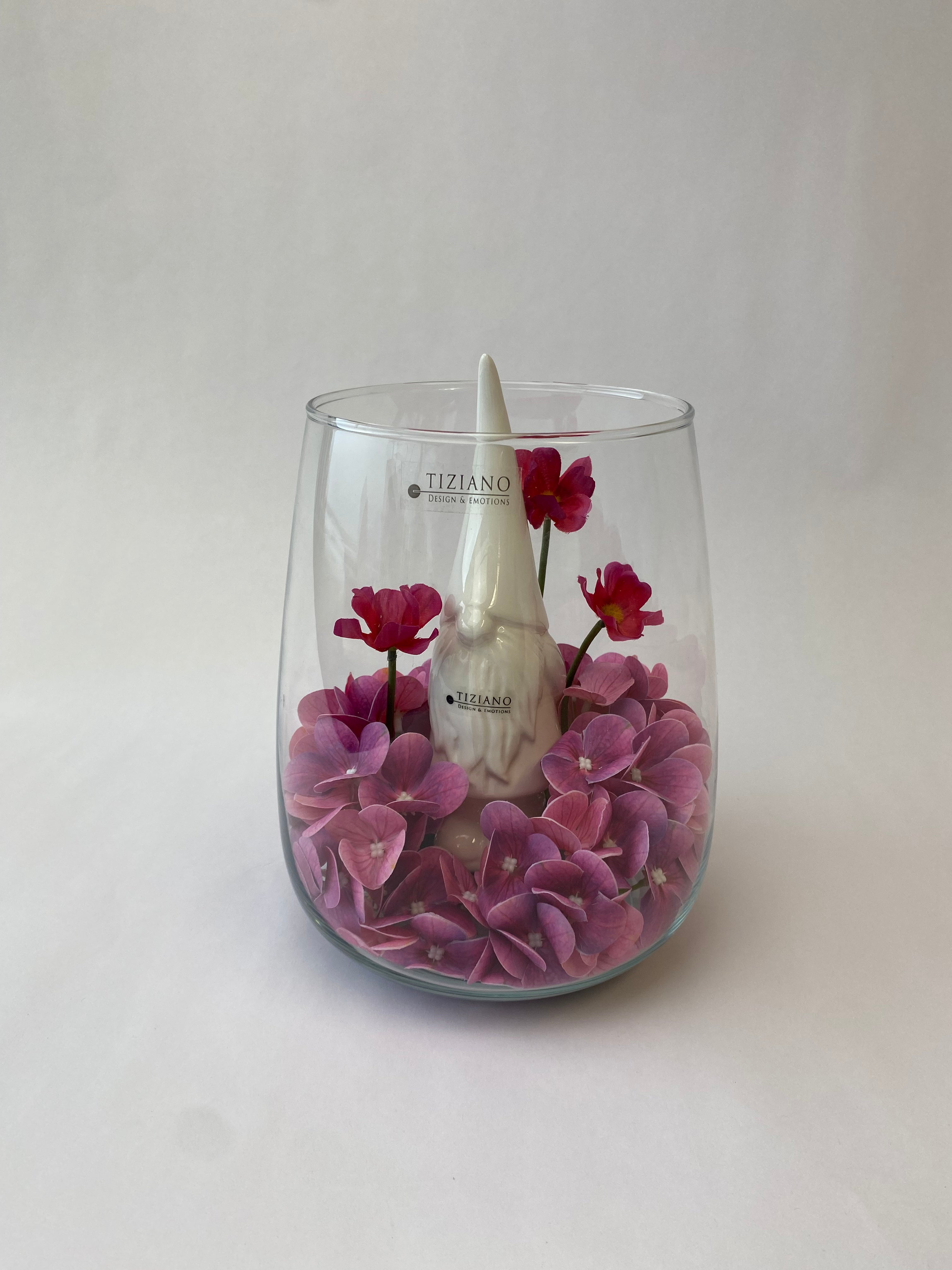 Dekoset Glasvase Collina klar+Zwerg Geraldo mit Mütze rosa