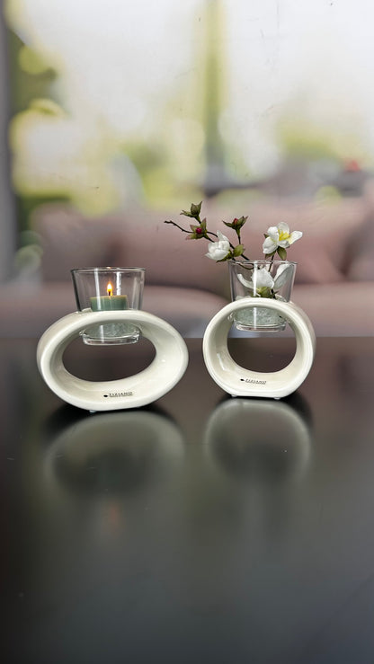 Teelichthalter Vago 15 oval creme-weiß