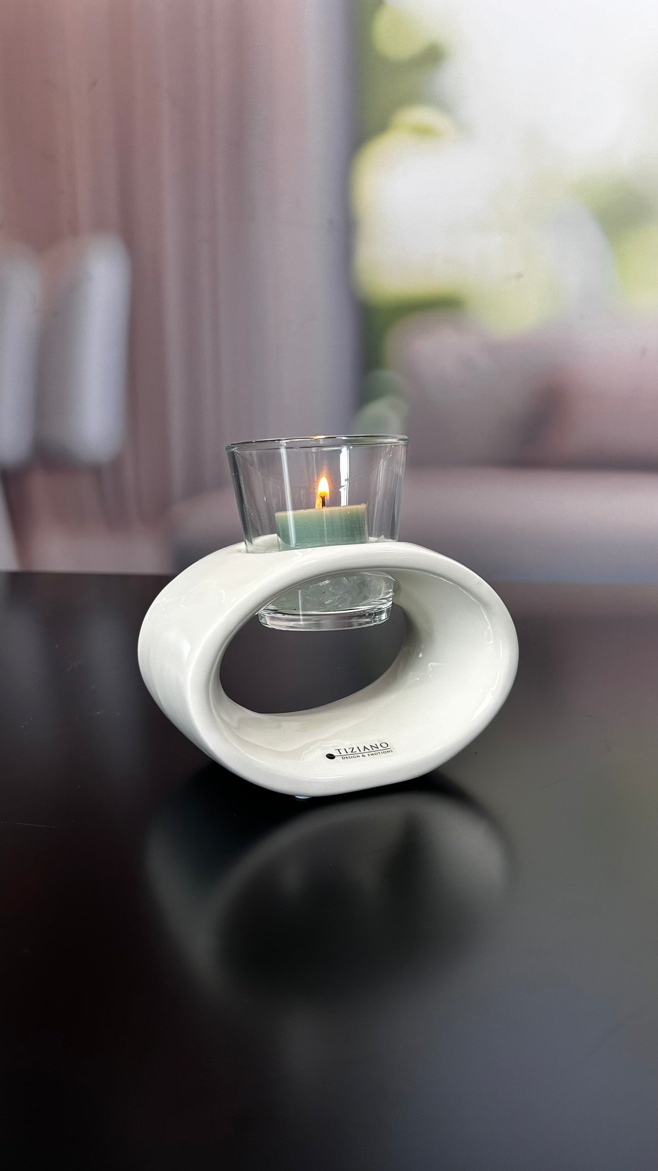 Teelichthalter Vago 15 oval creme-weiß