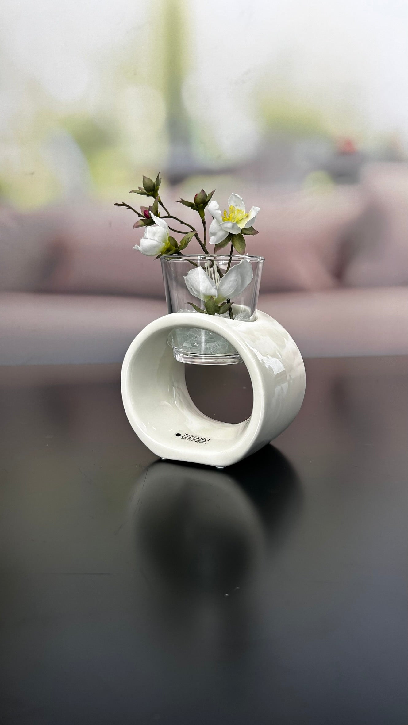 Teelichthalter Vago 12 rund creme-weiß