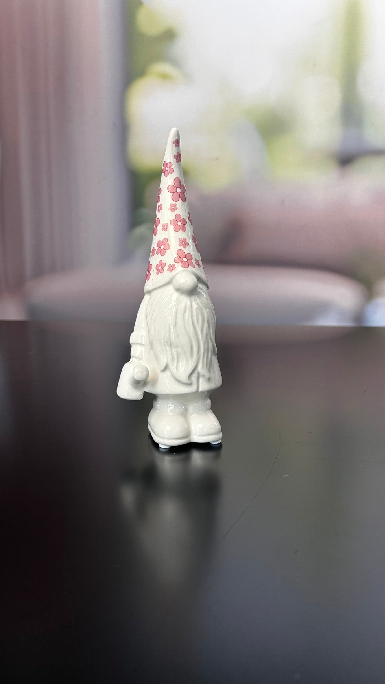 Zwerg Geraldo mit Mütze in Blumenmuster rosa