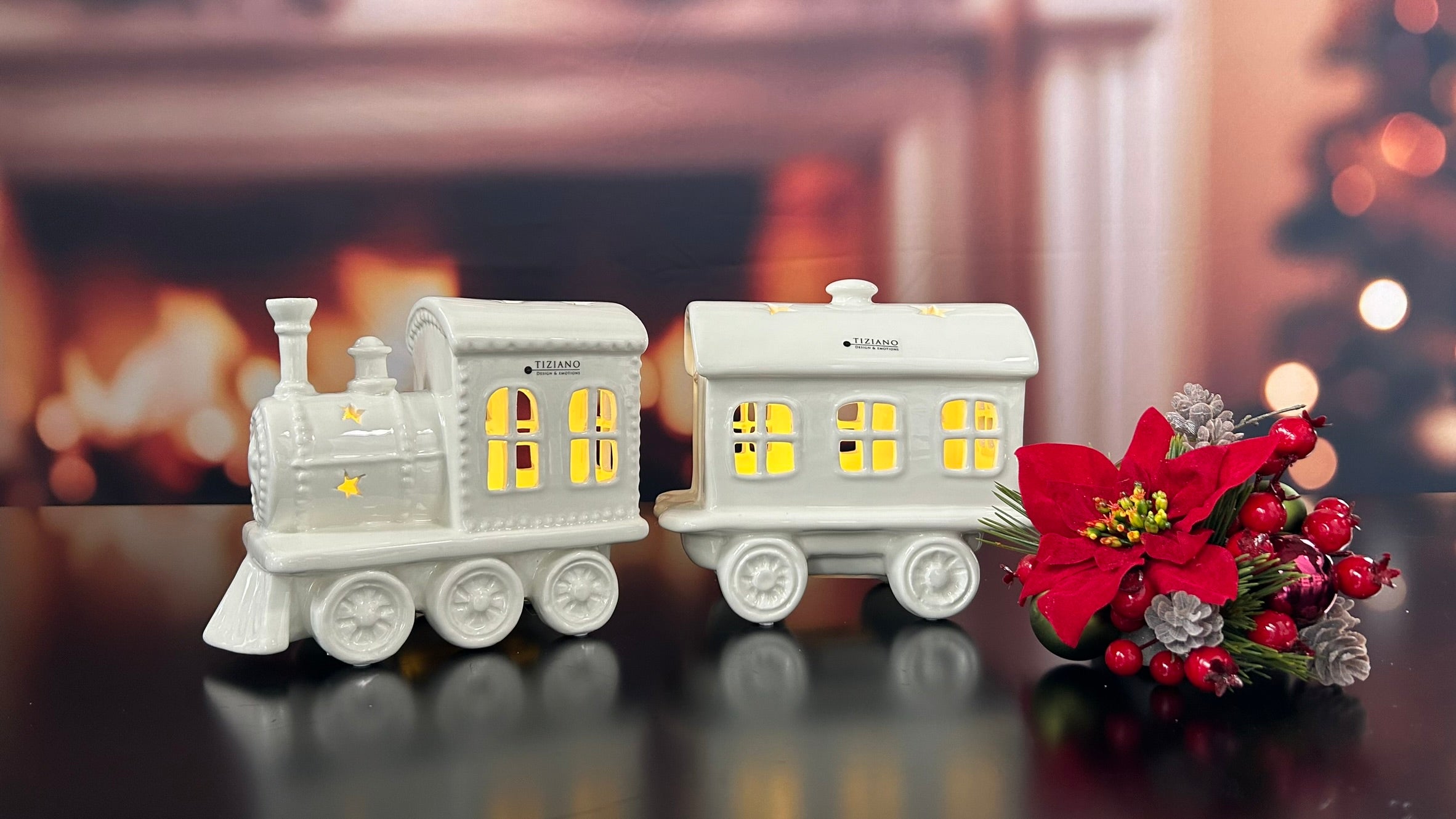 Deko Zug Anton LED mit Waggon creme-weiß